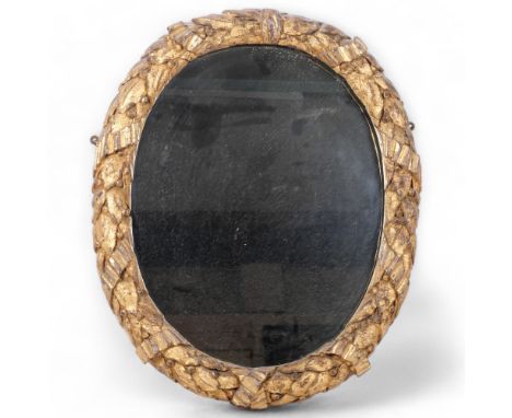 A Vintage giltwood oval wreath mirror, 58cm x 48cm 