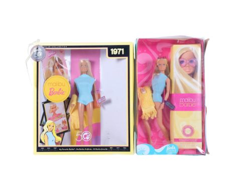 A Malibu Barbie Doll, by Mattel, model no. 56061, part of the Barbie Collectables Collection, and a 50th Anniversary Malibu B