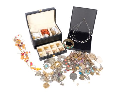A box of Vintage and later costume jewellery, beadwork necklaces, etc 