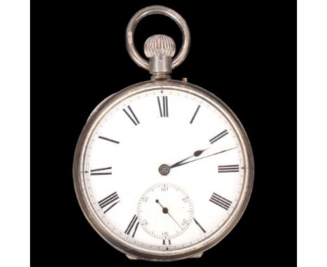 An engine turned silver-cased top-wind pocket watch, with enamel dial and Roman numerals, London import marks for 1971, with 