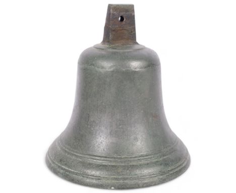 A Vintage verdigris bronze bell with clapper, H26cm 