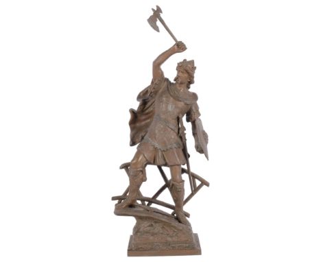 A spelter figure of a Saxon warrior wielding an axe, H55cm 