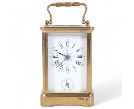J Sewell, Liverpool, a brass-cased carriage clock with alarm, height not including handle, 11.5cmCase is slightly tarnished, 