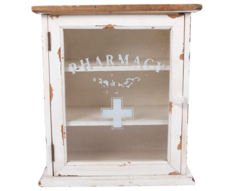 A Vintage style wooden pharmacy cabinet, with glass panel door, 33cm x 36.5cm x 18.5cm 