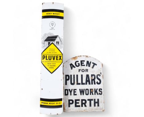 An Antique double-sided monochrome enamelled sign, arch-topped, "Agent for Pullars' Dye Works Perth, Patent Enamel Company Lt
