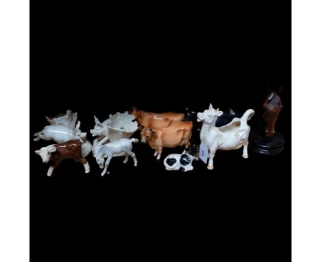 A pair of Vintage pig figure vases, Beswick Dapple Grey foal, cow figures, etc, including a horse head sculpture by Michael S