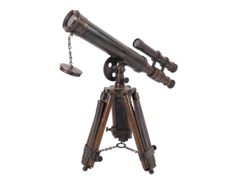A double barrelled copper bronze table-top telescope, unmarked, L40cm 