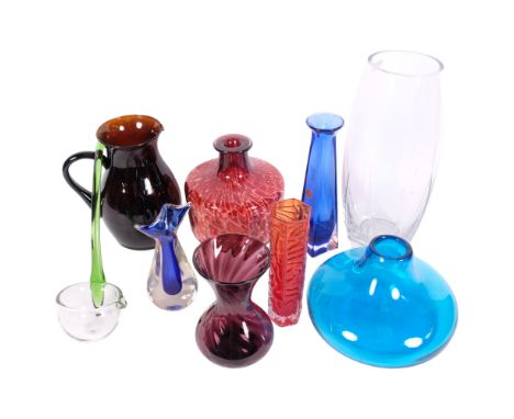 A group of various glassware, including a ladle, amethyst vase, etc (9) 
