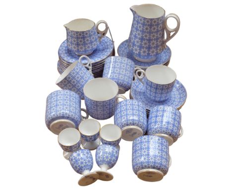 Vintage Royal Crown Derby blue and white daisy pattern teaware, and 5 matching egg cups 