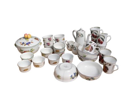 A collection of Royal Worcester Evesham dinnerware, Villeroy & Boch dessert bowls, ramekins, Horticultural Society mugs, etc 