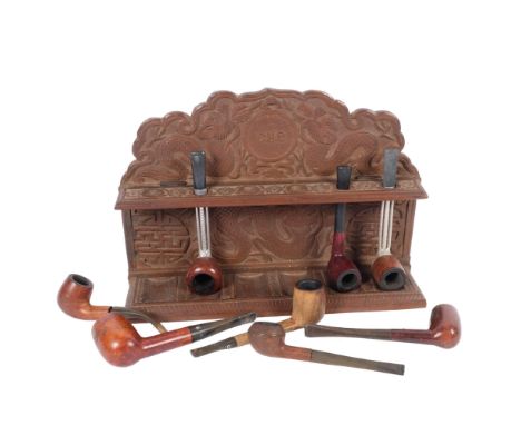 A collection of Vintage smoking pipes, various marked and unmarked brands, including Raffaello, Falcon, etc, and a hardwood O
