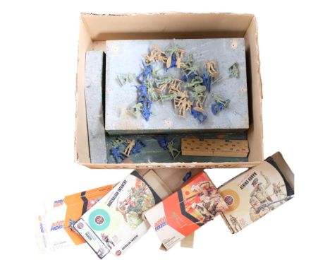 A Vintage wooden fort, and a quantity of plastic Airfix military figures 