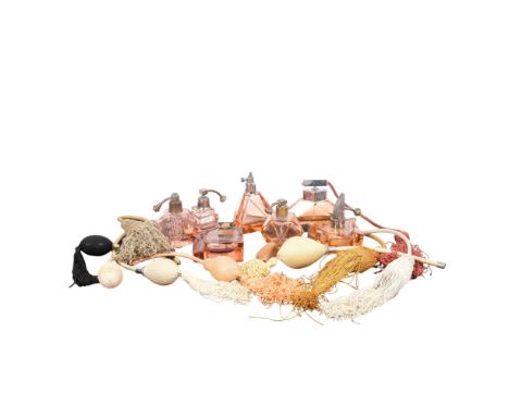 A group of 7 Vintage pink scent bottles, Art Deco in style (7) 