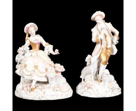 SITZENDORF - a pair of porcelain figures, a lady and gentleman with lambs, tallest 18cmBoth in good condition, a couple of mi