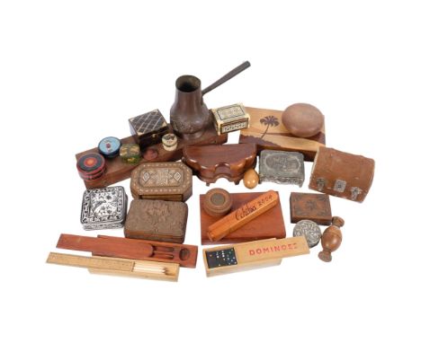 A quantity of various boxes and containers, including a Middle Eastern style mother-of-pearl marquetry box, various other dec