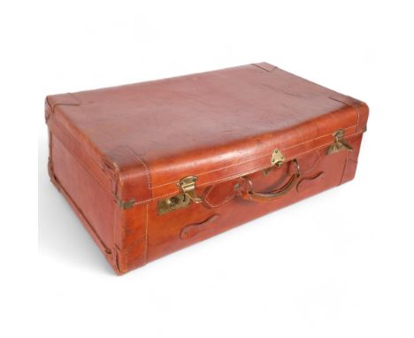 CHENEY - a Vintage leather suitcase, this was previously used in the film Saltburn, with a label for Shepherds Pike UK Ltd Pr