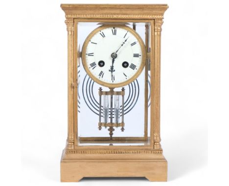 A 19th century French 4-glass regulator mantel clock, with enamel dial, mercury pendulum, and 8-day movement striking on a go