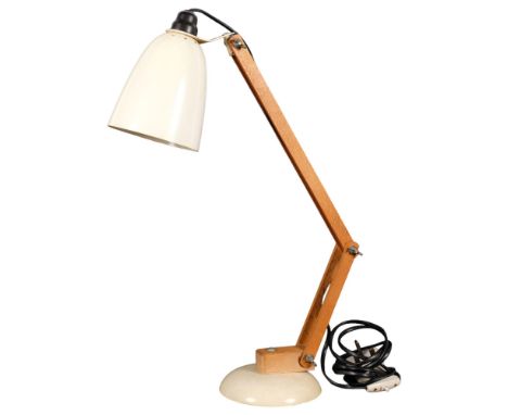 A mid-century anglepoise design desk lamp, with cream plastic shade, H45cm 