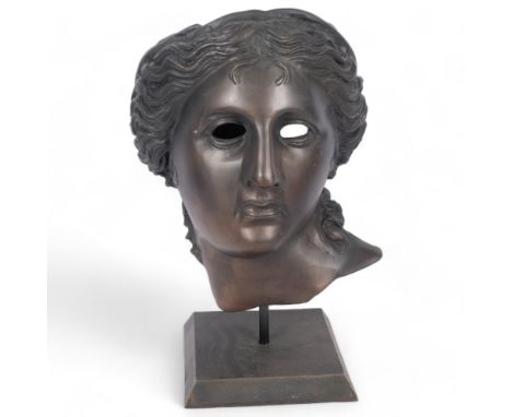 A large reproduction cast-bronze bust, study of Aphrodite on stand, H45cm 