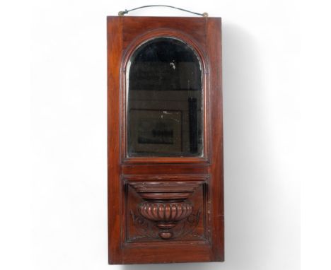 A 19th century mahogany framed mirror, with carved shelf and bevel-edged glass, 70cm x 33cm 