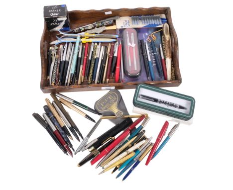 A collection of Vintage fountain and ballpoint pens, many brands including Parker, and a selection of Vintage letter openers 