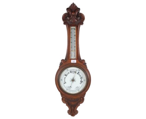A Vintage oak-cased wall-hanging aneroid barometer, unnamed, mercury thermometer, H88cm 