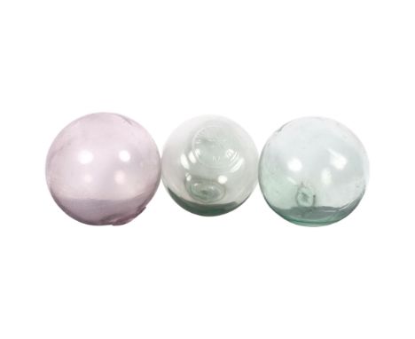 A group of 3 Vintage decorative glass fishing floats, largest diameter 13cm 