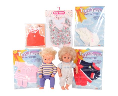 TINY TEARS by PALITOY - a group of 2 Vintage dolls, and a selection of unopened Tiny Tears baby outfits and accessories (7) 
