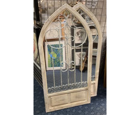 PAIR OF WHITE ARCH GARDEN MIRRORS