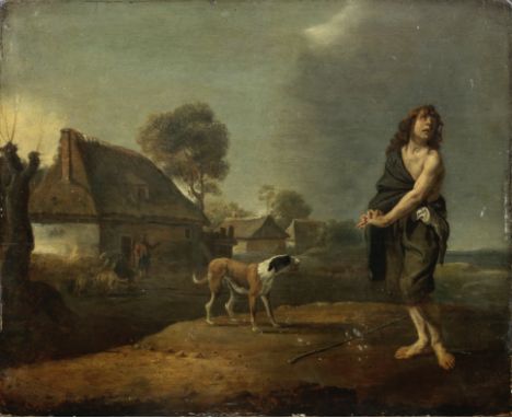 Attributed to Karel Dujardin (Amsterdam circa 1622-1678 Venice)The Prodigal Son oil on panel26.8 x 33.5cm (10 9/16 x 13 3/16i