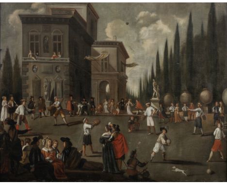 Italian School, 17th CenturyFigures playing il gioco della palla al bracciale in the grounds of a palace, traditionally ident