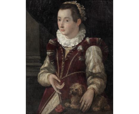 Florentine School, 16th CenturyPortrait of a lady, three-quarter-length, with a dogoil on panel 81.6 x 63.5cm (32 1/8 x 25in)