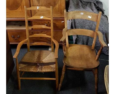 CARVER DINING CHAIR & 1 LADDER BACK STRING SEATED CARVER CHAIR