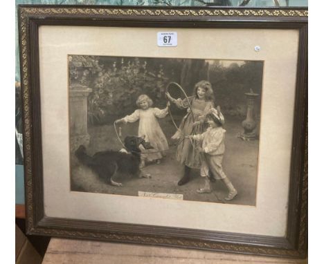 4 F/G PICTURES 'THE BERKELEY HUNT' HUNTING PRINT BY LIONEL EDWARDS, 2 OTHER WATERCOLOURS BY UNKNOWN ARTIST & 1 OF CHILDREN & 