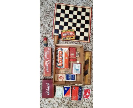 SMALL CARTON WITH MISC PLAYING CARDS & GAMES