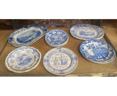 SHELF OF BLUE & WHITE CHINA, MAINLY PLATES