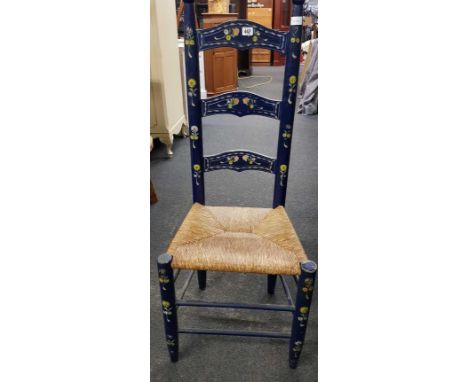 PAINTED LADDER BACK STRING SEATED CHAIR