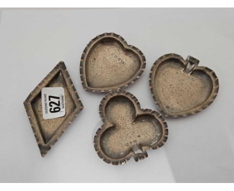 SET OF 4 SILVER PLAYING CARD SUIT DISHES, B'HAM 1898 BY AJZ, APPROX 70g