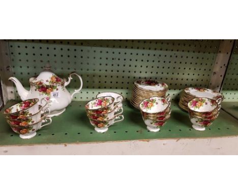 SHELF OF OLD BOUNDARY ROSES, ROYAL ALBERT TEA WARE