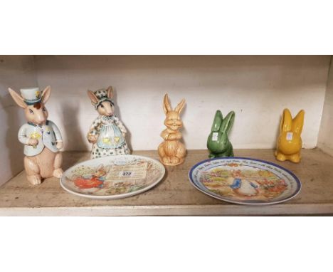 SHELF OF CHINA BUNNYKINS, PETER RABBIT PLATES