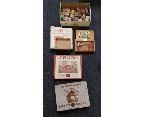 SHELF WITH LOTTS STONE TOY BUILDING BRICKS, SMALL CARTON OF WOODEN BUILDING BLOCKS & AN EVERGREEN CHRISTMAS TREE STAND