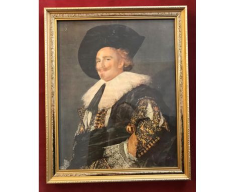 The Laughing Cavalier by Frans Hals painting as a textured print in a gold colour frame, glazed and ready to hang. 35cm x 42c