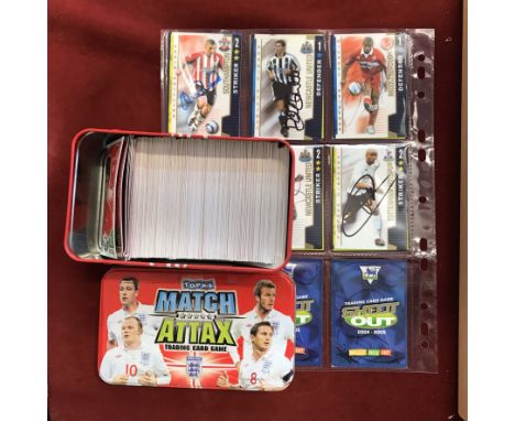 Match Attack, Special Tin Topps Football Trading Card Game plus player signed cards (14). Signatures of Frank Sinclair, Mario