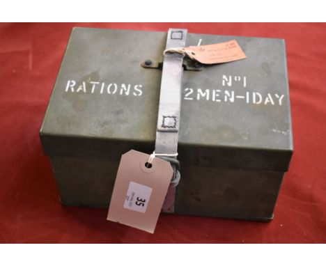 British Army1950s Ration Tin No.1 '2 men-1 Day' with original label with maker J.E.S. Co. Ltd., Cont 6/FV/14853 (CB26E) Mar 1