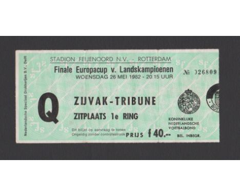 Football Match Ticket 1982 European Cup Final, Aston Villa v FC Bayern München. Feijenoord Stadion Rotterdam. Original ticket