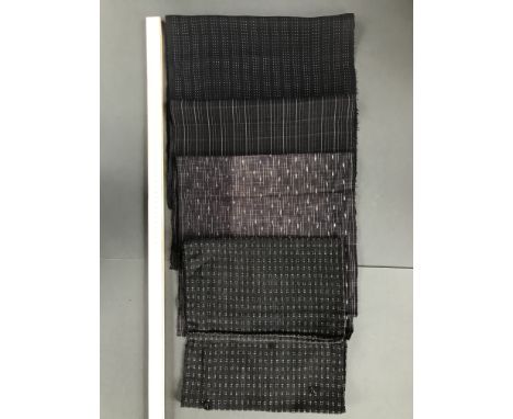 Four vintage mixed black/dk navy coloured textiles for men's kimono/haori. bought Tokyo region, late 20th century. a- 29” sof