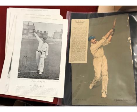 1905 Worcestershire Mr R E Foster, fine colour print of this batsman, Highest Test Score 287 by Chevalier Taylor, some edge f