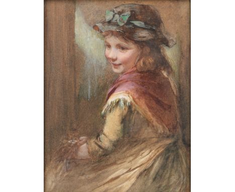 Emily Farmer (British, 1826-1905)Portrait of a young girl signed with initials 'EF' (under slip frame, lower left)watercolour