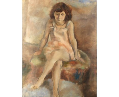 Jules Pascin (French, 1885-1930)Fillette assise signed 'pascin' (upper right)oil on canvas 92 x 73cm (36 1/4 x 28 3/4in).Pain