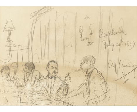 Sir Alfred James Munnings, PRA, RWS (British, 1878-1959)Dinner party with Gully Nickalls signed, inscribed and dated 'Rackhea